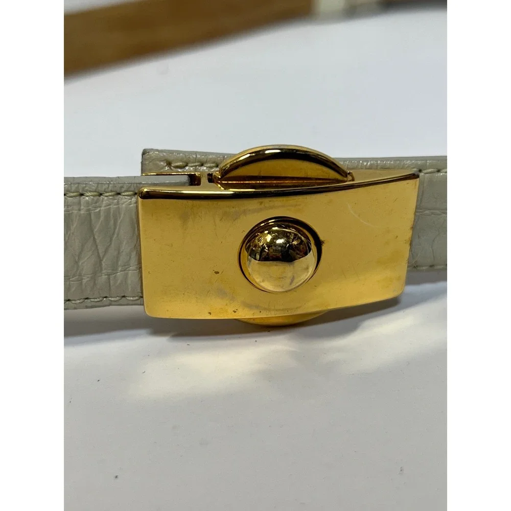Worth Womens Belt Medium Cream Genuine Calfskin Leather Gold Slide‎ Buckle USA